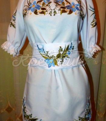 Вышитое платье "Синие лилии" фото