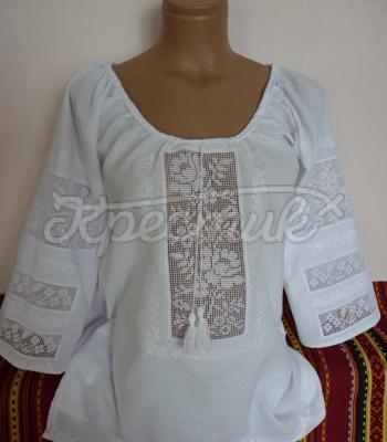 Женская вышиванка белым по белому "Розы в мережке" фото Крестик Киев