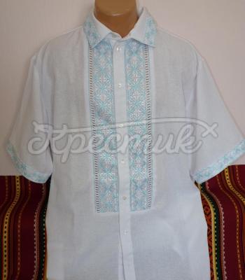 Белая мужская вышиванка "Небесные ромбы" Фото Крестик Киев