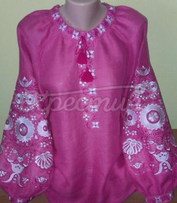 Вышиванка на льне Розовое солнце фото