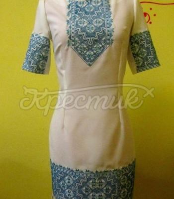 Женское вышитое платье "Голубые узоры" купить