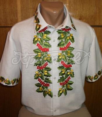 Мужская вышиванка гладью "Дуб и калина" художественная вышивка