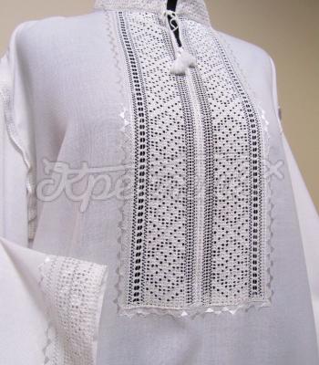 Купить мужскую вышиванку белым по белому вышитую  мережками