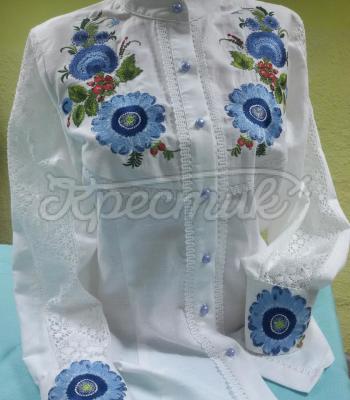 Элегантная женская рубашка "Голубые цветы" фото