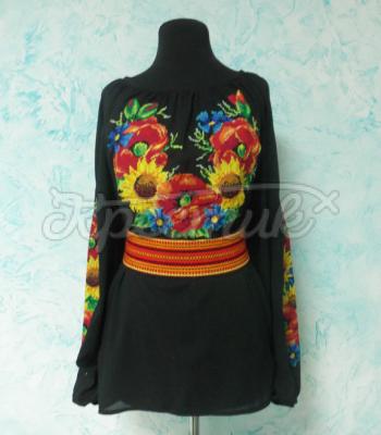 Женская вышиванка "Маки и подсолнухи" фото