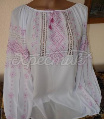 Женская вышиванка шелком "Розовая паутинка" фото