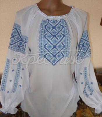 Шифоновая женская блуза с голубой вышивкой купить Киев