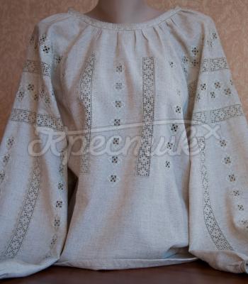 Украинская женская вышиванка "серый лен" фото