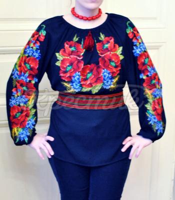 Женская вышиванка на шифоне "Царь мак" купить Киев