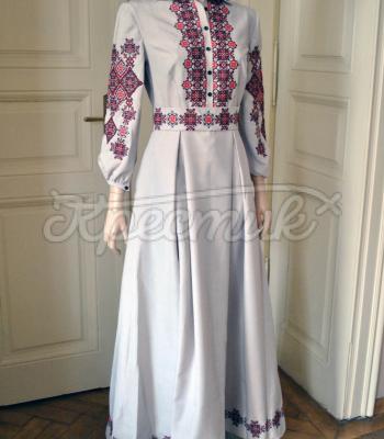 Стильное платье вышиванка "Кофе с молоком" фото