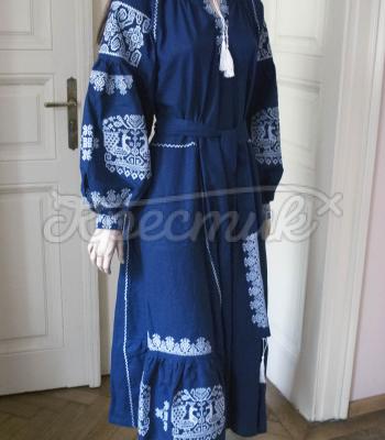 Вышитое платье бохо на льне "Птицы счастья" фото