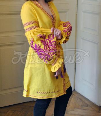  Жіноче плаття вишиванка бохо на льоні "Лимонна малина" фото