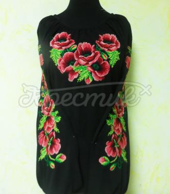 Шикарная шифоновая вышиванка с маками фото