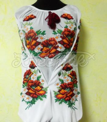 Яркая женская вышиванка на белом шифоне " Маковое море" купить Киев