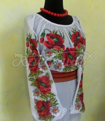 Женская вышиванка шифоновая "Полевой магнит" фото вышивка