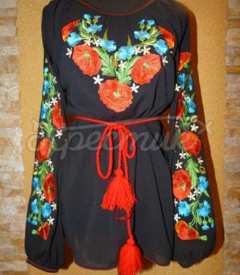 Женская вышиванка на шифоне "Цвет Мака" фото