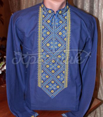 Мужская вышиванка синяя "Алатырь" фото Крестик