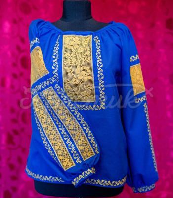 Женская вышиванка с мережками "Синяя ружа" фото Крестик Киев