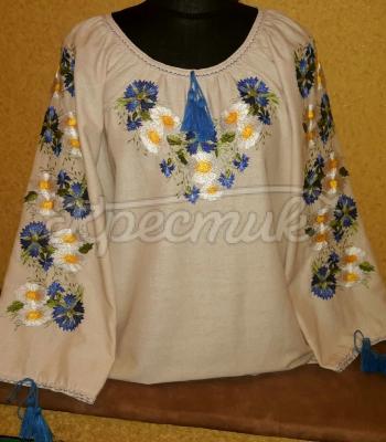 Женская вышиванка туника "Васильки в ромашках"  в магазине вышиванок