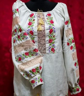Женская вышиванка на льне "Кустовая роза" фото Крестик Киев