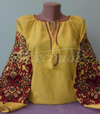 Желтая женская вышиванка "Дерево рода" фотоКрестик Киев