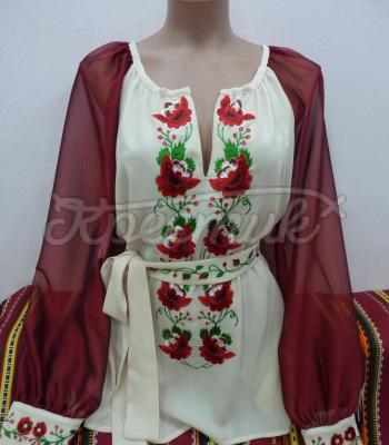 Женская вышиванка ручной работы на шифоне "Макея" фото