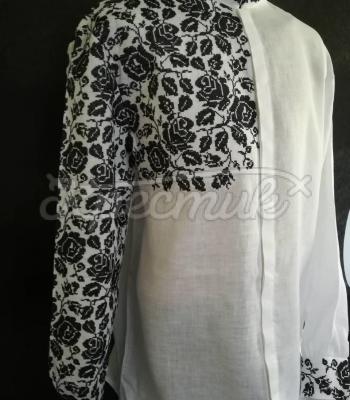 Мужская вышиванка с планочкой "Сокальская ружа" крестиком с черной вышивкой