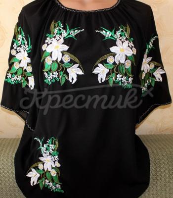 Женская черная шифоновая вышивака