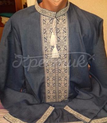 Черная мужская вышиванка "Пшеничные звезды" фото Крестик Киев