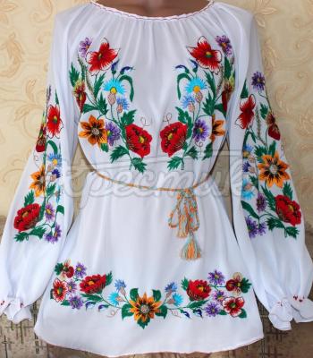 Женская вышиванка на шифоне "Цветочный рай" фото