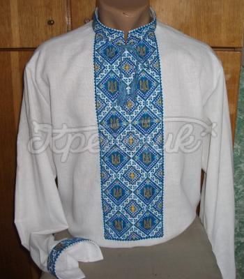 Вышитая мужская сорочка на домотканном полотне. Вышитая крестом мужская сорочка