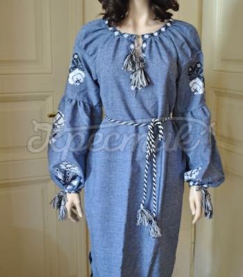 Платье голубого цвета с цветочным узором "Аля" купить