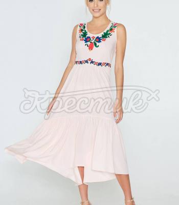 Розовое платье  с цветочным принтом фото
