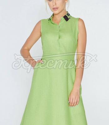 Классическое платье с принтом на воротнике зеленого цвета фото