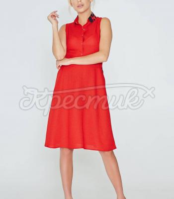 Классическое платье с принтом на воротнике красного цвета фото