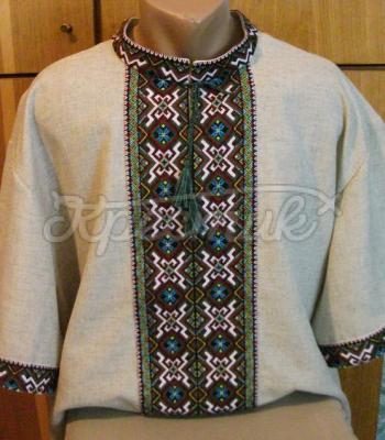 Мужская вышиванка лен с коротким рукавом