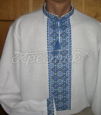 Мужская вышиванка для мужчин голубой орнамент
