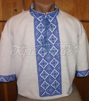 Вышиванка мужская "Строгий синий 1" фото