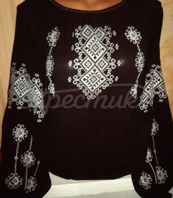 Украинская черная вышиванка белым шелком