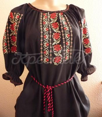 Черная вышитая шифоновая блузка купить в Киеве