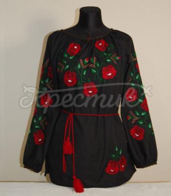 Черная женская вышиванка с маками