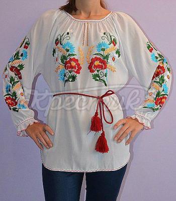 Шифоновая блуза вышиванка белого цвета купить