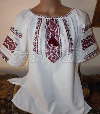 Женская вышиваночка с коротким рукавом на домотканом полотне