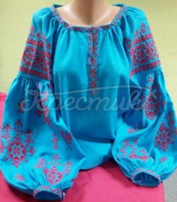 Яркая голубая вышиванка "Орнамент" фото