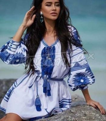 Вышитое платье "Голубая медуза" фото