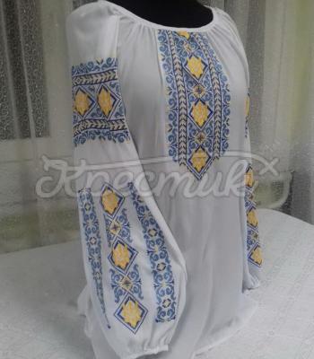 Белая вышиванка на шифоне "Афина" фото