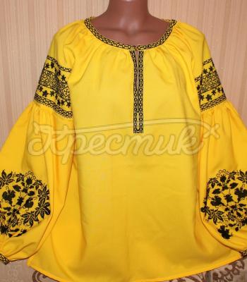 Ярко желтая женская вышиванка в бохо стиле фото