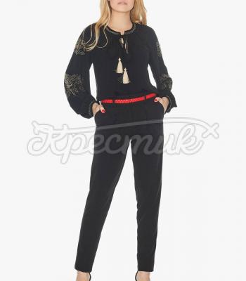 Черная блуза с манжетами украшеных камнями фото