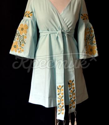 Вышитое платье в стиле Ампир "Мятное лето" фото