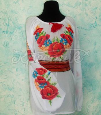 Женская вышиванка с маками и васельками крестиком купить Киев